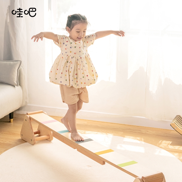 Wow bar children balance beam sensory training kindergarten seesaw indoor home canoe bridge double wooden toy