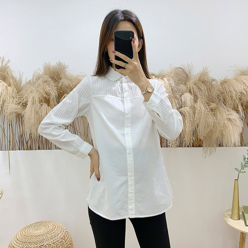 Pregnant Woman Shirt Spring Dress New Long Sleeve Flap Collar Workwear Fashion Big Size OL Loose 100 Ride To Work Mom Shirt