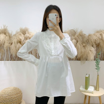 Maternity dress Spring and Autumn long sleeve new shirt Korean version large size loose long fashion Joker neck base shirt