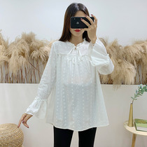 Pregnant women Autumn new long sleeve jacket fashion large size loose jacquard sleeve shirt Korean version of foreign style T-shirt