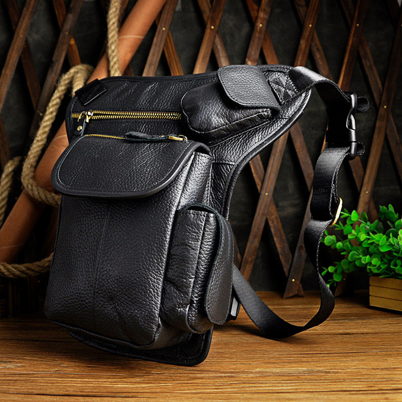Leather Leg Bag Men's Waist Bag Leather Bag Satchel Bag Harley Knight Riding Multi-function Bag Men's Bag Calfskin Motorcycle