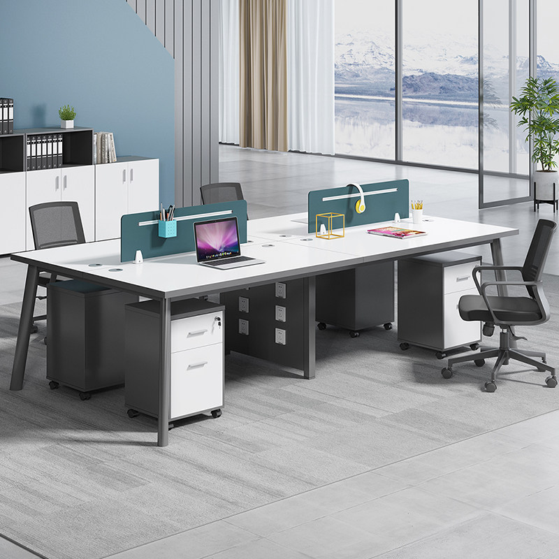 Staff Desk Brief Modern 4 Persons Position 6 Office Furniture Working Position Employee Table Screen Desk Chair Composition
