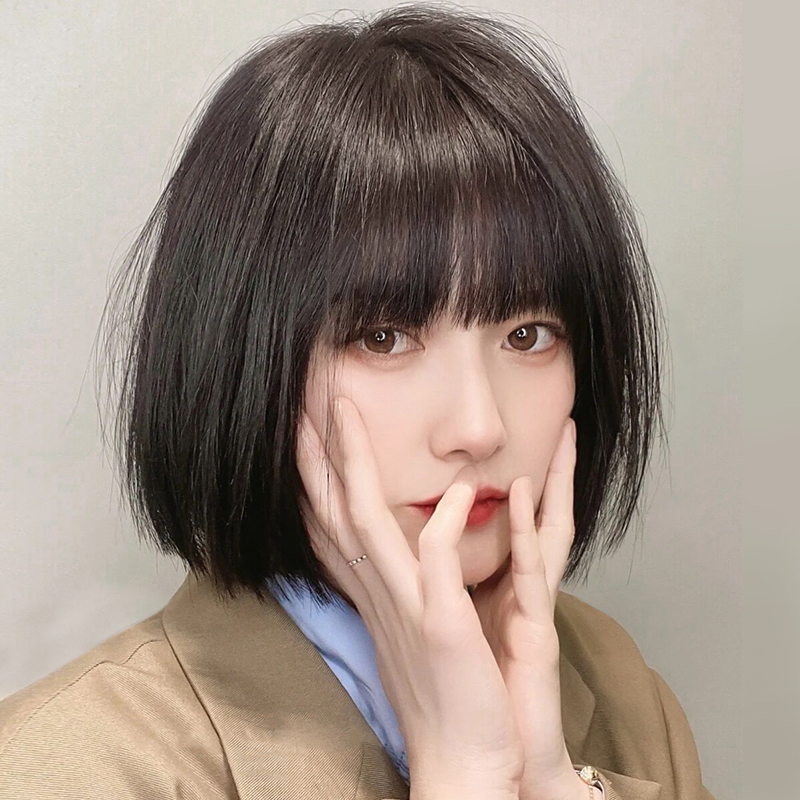 Wig women's short hair natural full hood simulation human hair 2021 new net red wave wave head long hair wig