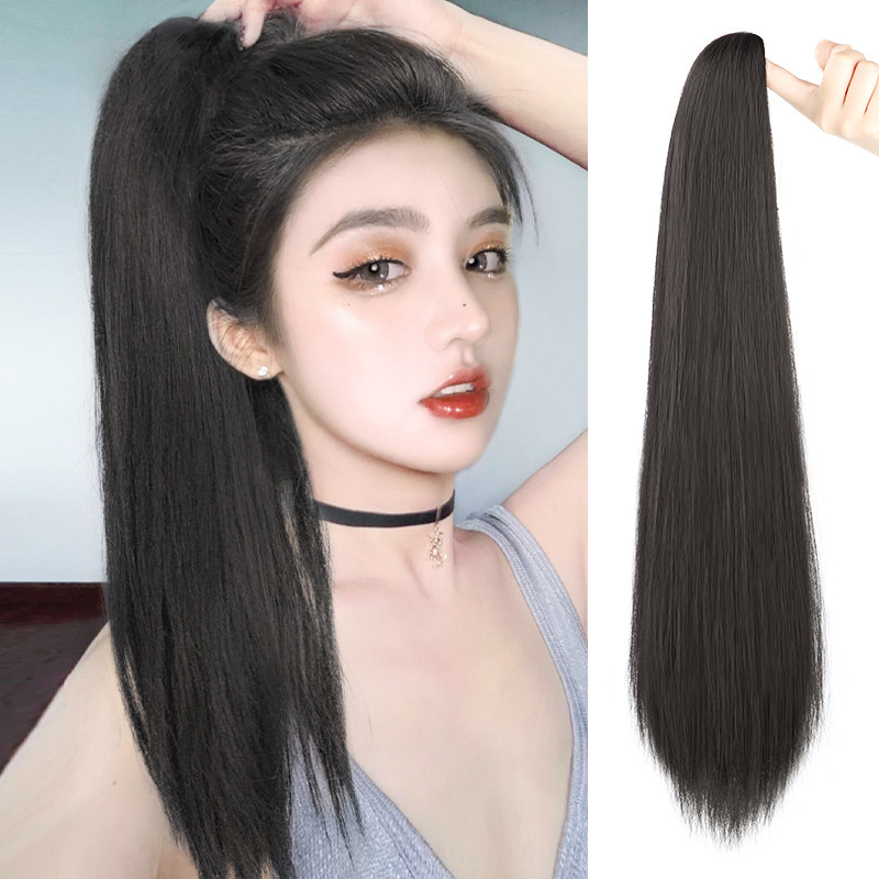 Wig ponytail female lace-up straight hair high ponytail natural super long fake ponytail net red super light grasp clip type fake braid