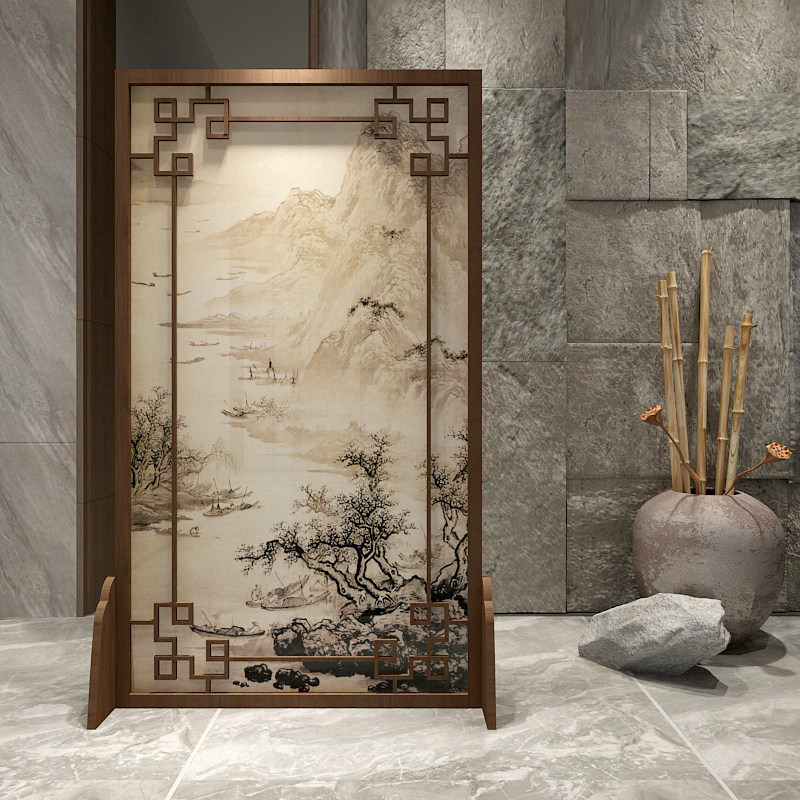Screen partition living room mobile office tea room decoration Chinese-style entrance to block the household solid wood skeletonized seat screen