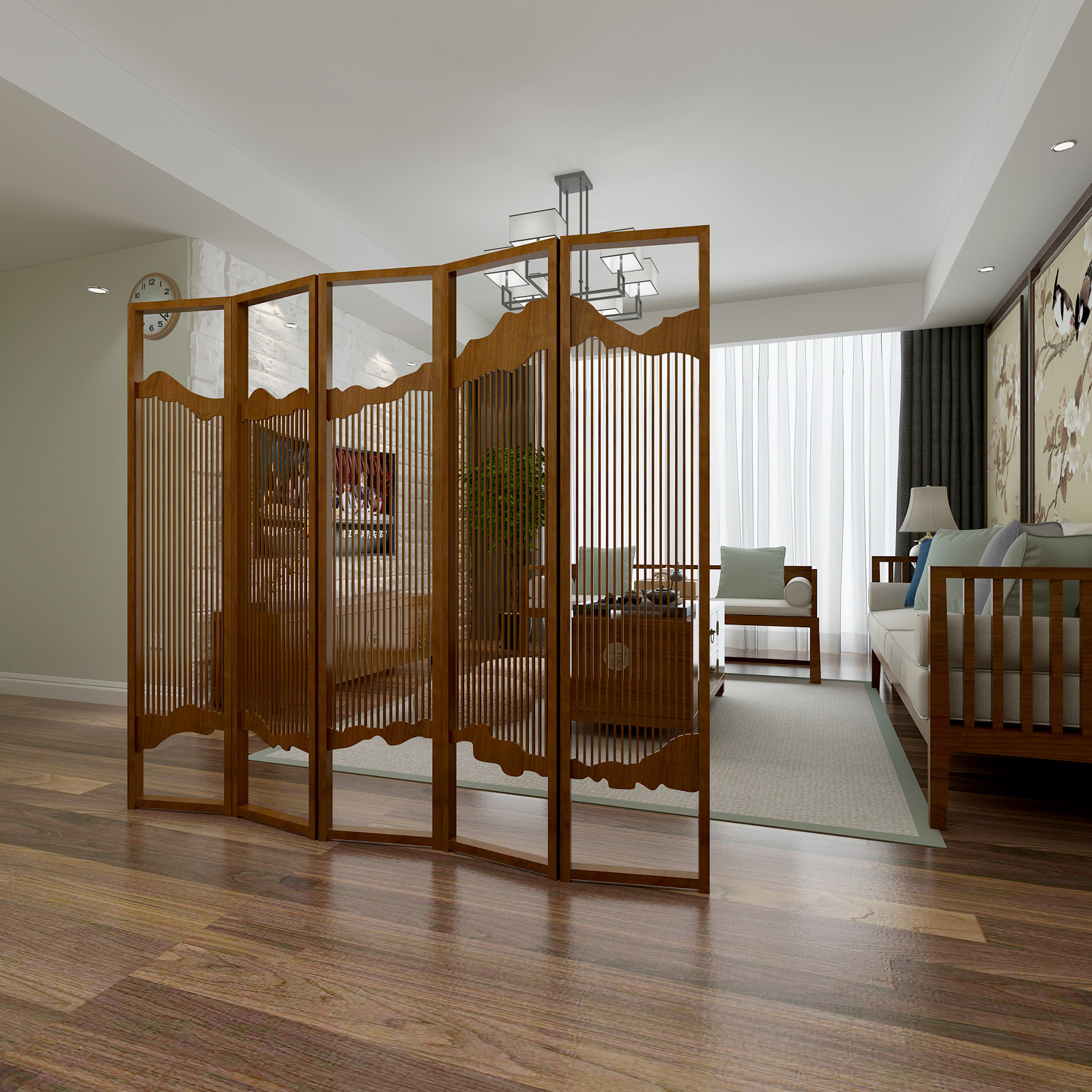 Chinese all-comeback ancient solid wood screen partition Tea room floor room Office public unit movable folding folding screen