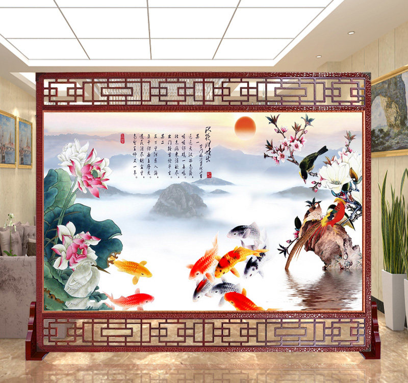 Modern Chinese solid wood screen partition fashion bedroom living room entrance door hotel company office seat Wall