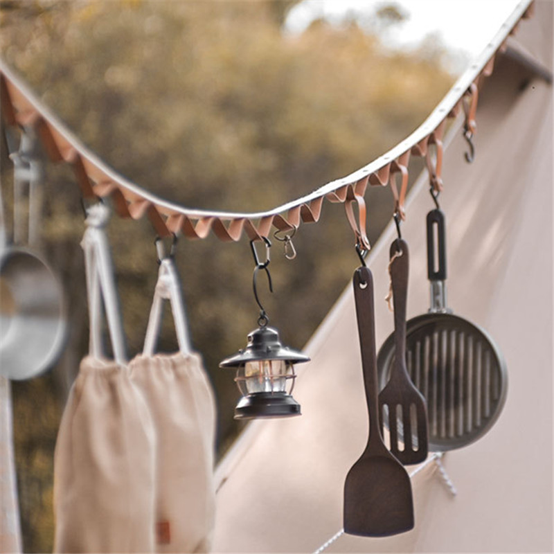 Outdoor camping clothesline tent camp lamp kitchenware hanging artifact hotel clothes lanyard leather clothesline