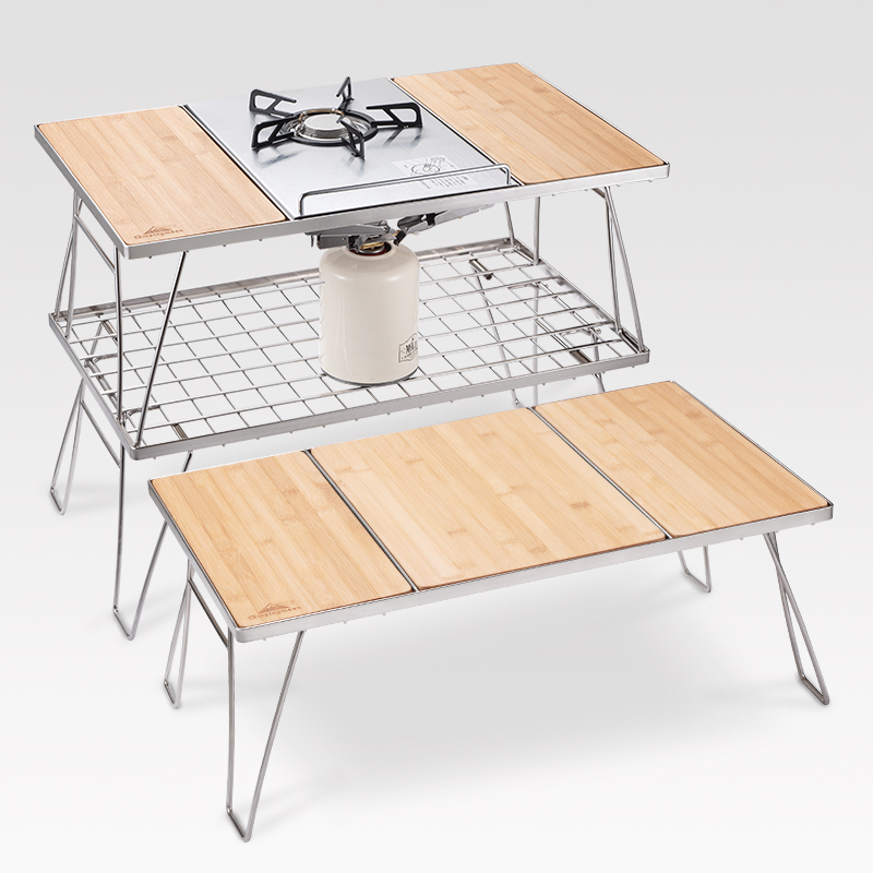 Keman outdoor tea table self-driving tour folding storage simple stainless steel picnic coffee table camping mosaic barbecue table