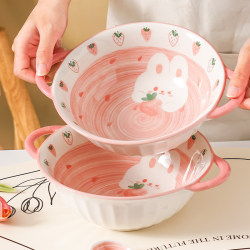 Cute Ceramic Binaural Soup Bowl Large Snail Powder Bowl Large Bowl kids Noodle Bowl Personal Special Rice Bowl and Saucer Suit