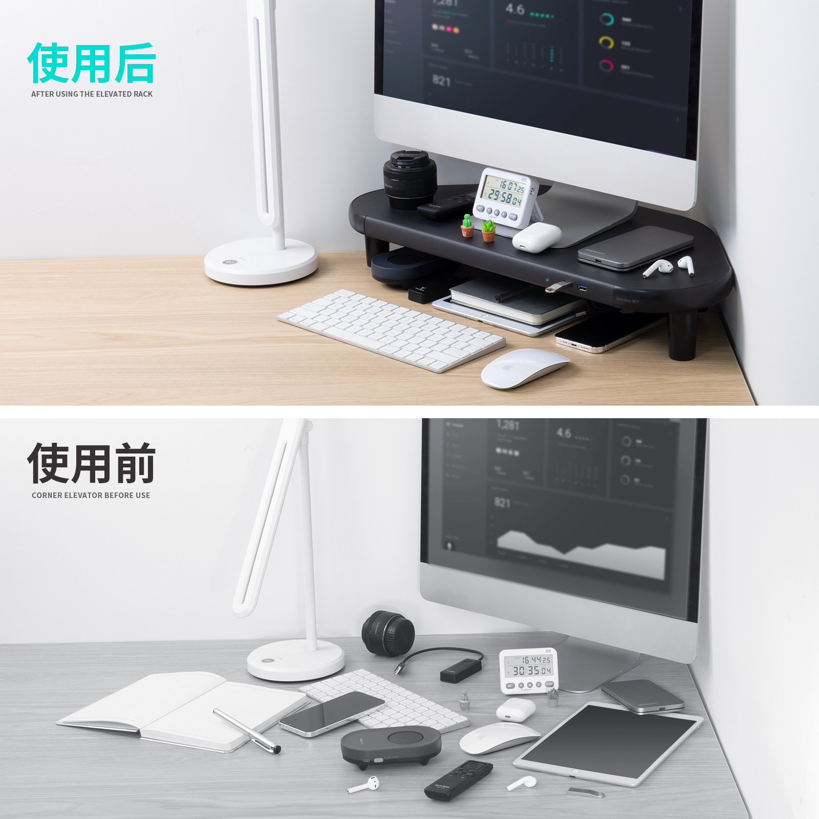 Luye Corner Computer Riser Stand, Special for Triangular Monitor Position, Office Workstation Desktop Desktop Computer Screen Laptop Storage Stand, USB Multi-Function Display Metal Bracket