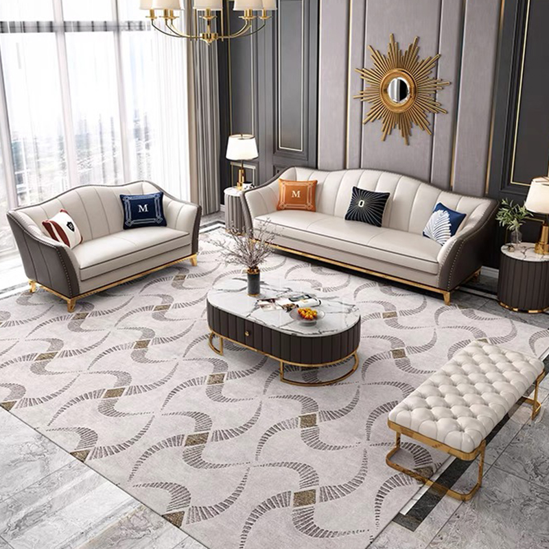 Postmodern American light luxury minimalist leather solid wood sofa Italian modern minimalist small living room three-person combination