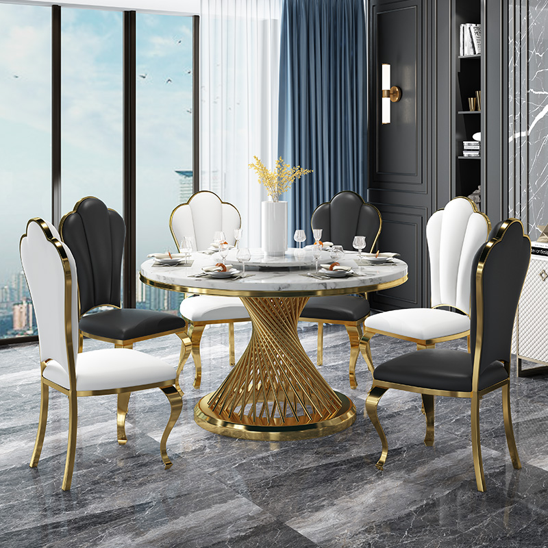 Marble dining table and chairs combined light extravagant modern minimalist Nordic Living room Home Small family Type 4 people 6 people round dinner table