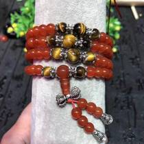 Natural red agate with wood alexandrite multi-Tibetan silver 108 Buddhist beads bracelet sweater chain gift for the year of birth
