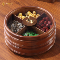 Double-layer rotating walnuts solid wood dry fruit containing box Living room tea table New Chinese Candy Box Home Light Lavish Melon tray