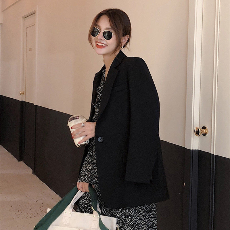 Small suit jacket female Korean version loose black professional casual all-match thin one button British style suit top