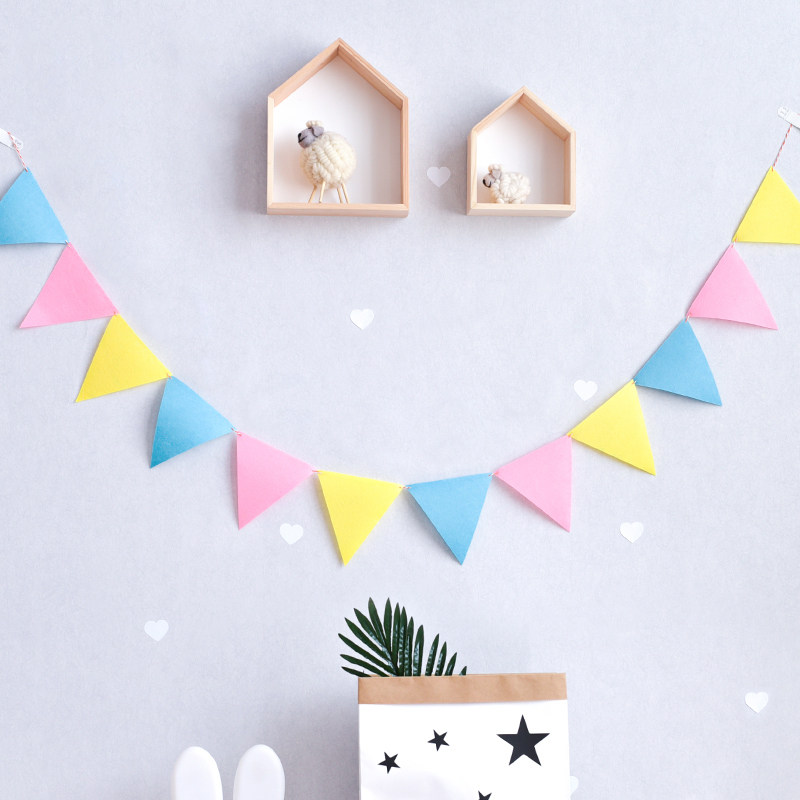 Children's tent small color flag felt - colored triangle flag Baby's birthday party decoration