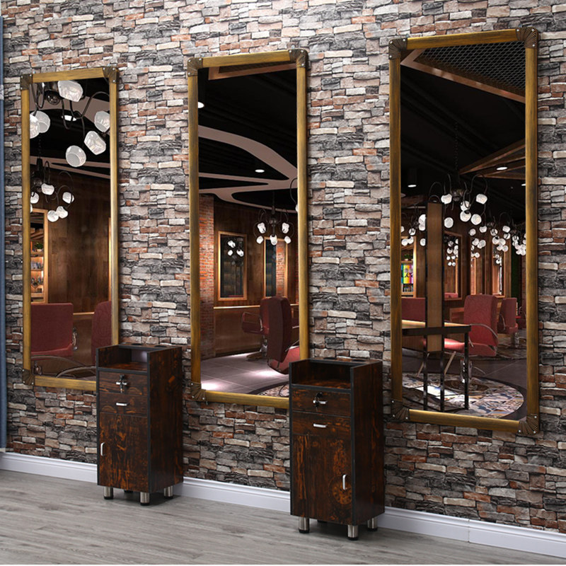 Beauty Hair Mirror Table Tennis Red Retro Hairdressing-shop Mirror Makeup Single Face Frame Hair Full Body Mirror Hanging Mirror Hair Salon Special