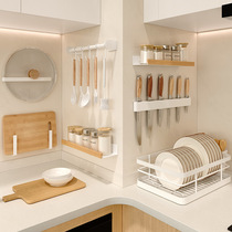 Kitchen rack spice rack pot cover rack knife rack one-word board log-style condiment rack condiment storage l