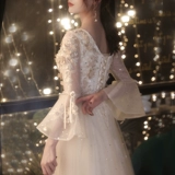 宴会高端伴娘晚礼服裙女气质香槟色声乐艺考主持人连衣裙小众轻奢