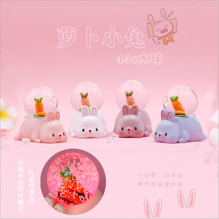 Roperin Little Rabbit 45 Number of water polo rabbit resin water crystal ball with light floating snowswing piece bedroom Home Decorative Gifts