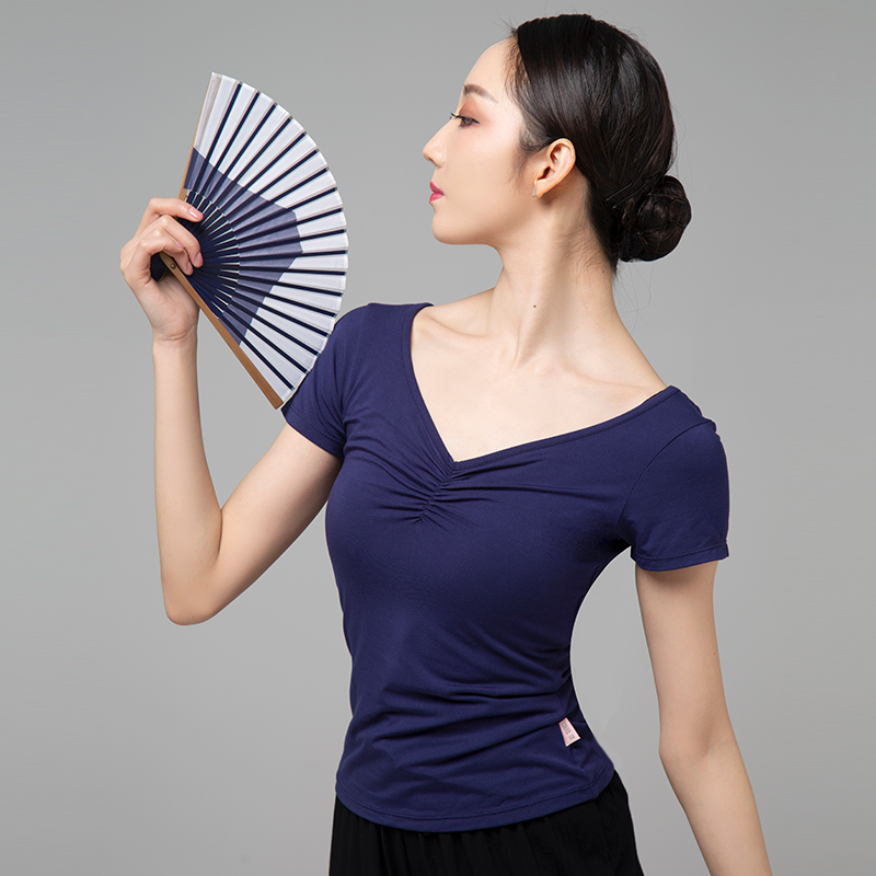 Public Love Dance Court Dance Blouses Women's Body China Dance Tight Body Short Sleeve V Collar Training Ballet Dancer Jacket-Taobao