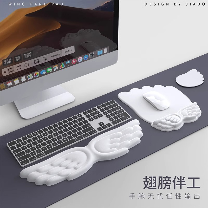 Fttot Solid Color Mouse Pad Angel Wings Wrist Pad Memory Foam Computer Keyboard Hand Rest Office Mouse Pad