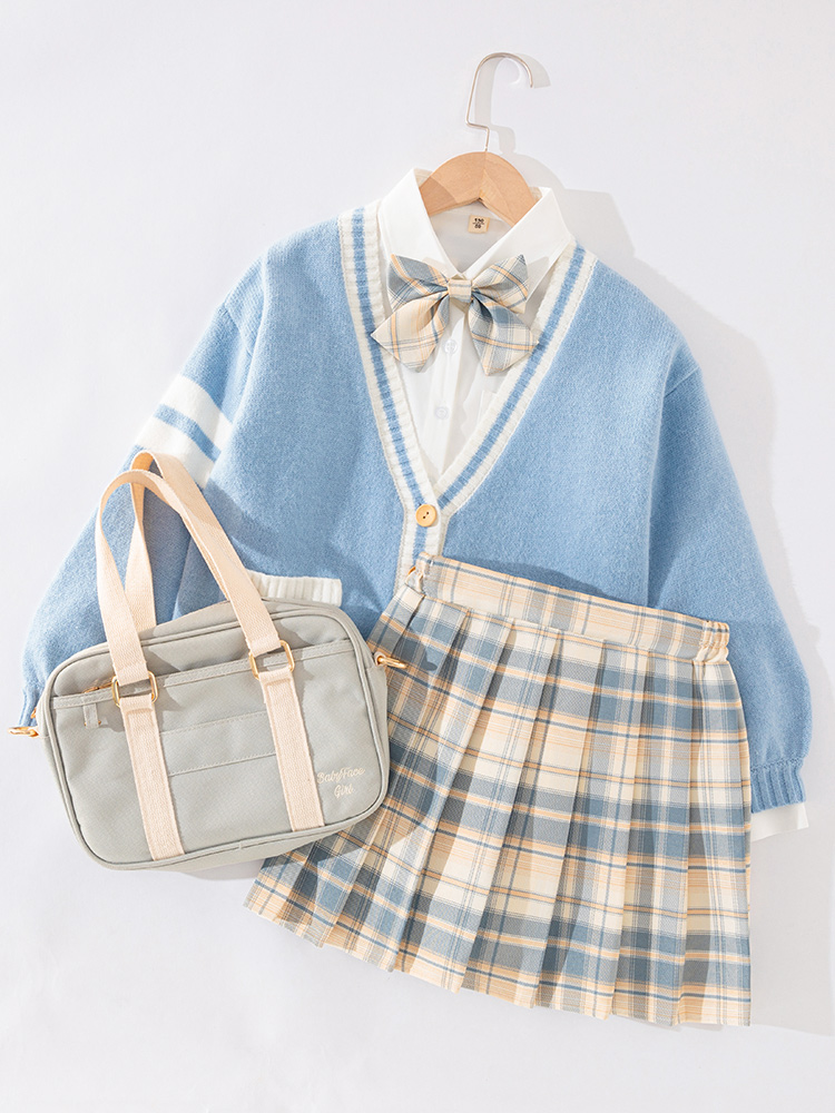 Children Jk Uniform Dress Genuine Autumn Winter Suit Girl Long Sleeve Sweater Knit Jacket College Wind Three Sets School Uniforms