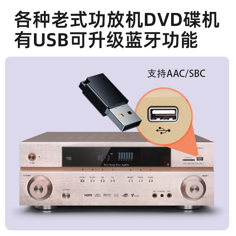 USB Bluetooth Receiver Car-Mounted 5.3 Lossless Music Call Stereo Home Audio Amplifier Wireless Adapter