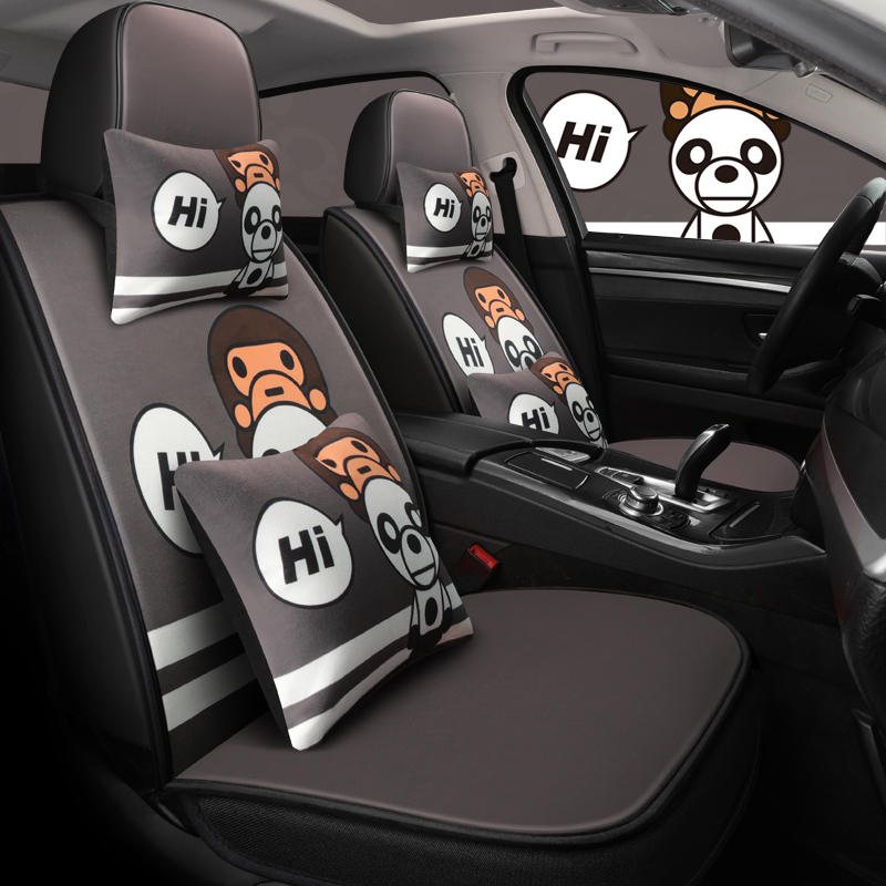 Winter car seat cushion cartoon fashion cute full surround seat cover winter short plush tide brand net red personality seat cushion