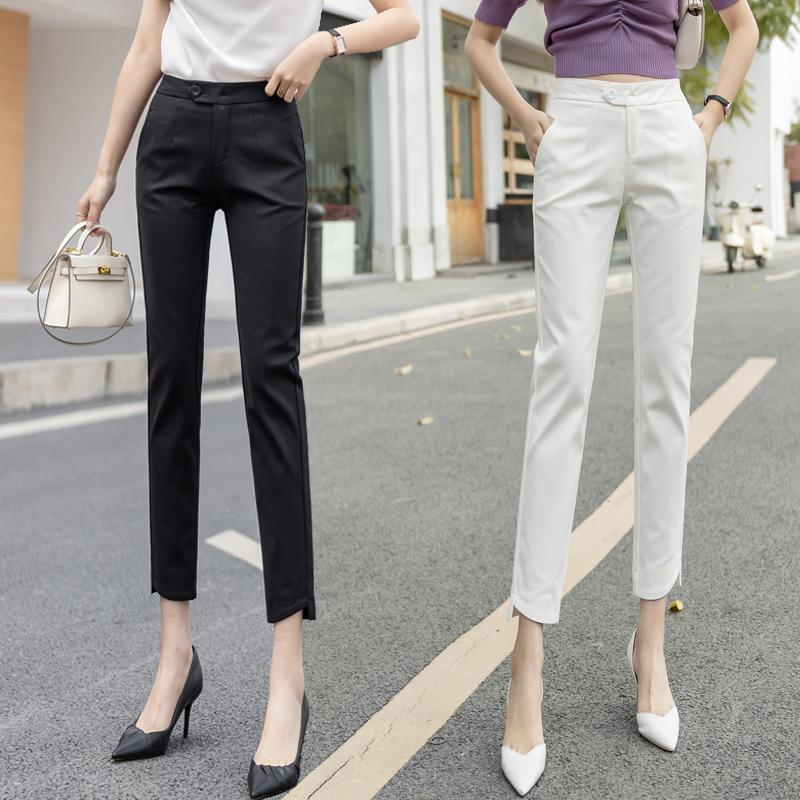 Women's White Business Cropped Pants, Spring and Autumn New Thin High-Waisted Straight Slimming Nine-Point Casual Pencil Pants