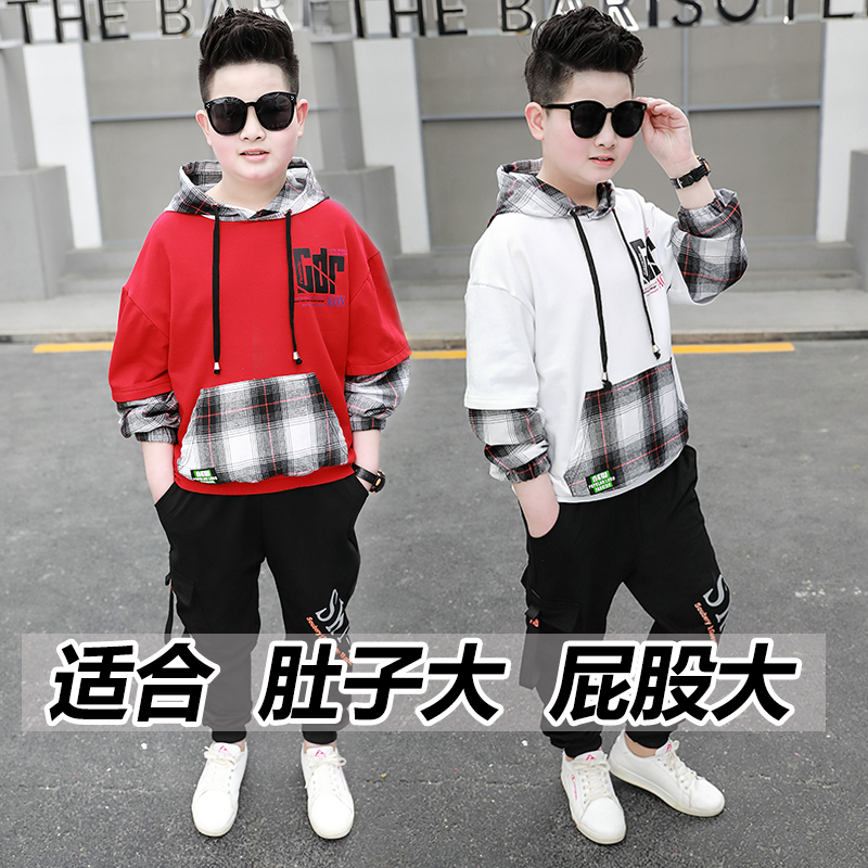Fat Boy Clothing Boy Suit Easy Plus Fat Increase Fall 2022 New CUHK Child Long Sleeve Thick Cotton T Two Sets Tide