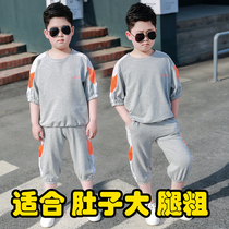 Fat Boy Clothing Boy Short Sleeve Suit Plus Fattening Up Loose Motion CUHK Boy 12 Summer Loaded Half Sleeve 15 Two Sets Tide