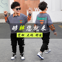 Fat boy suit Gats to increase fat kids new spring and autumn loose big code CUHK child sports acroswear two sets