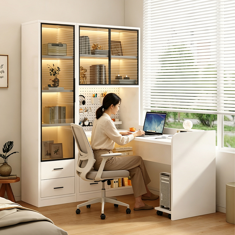 Solid Wood Desk with Integrated Bookshelf, Suitable for Bedroom Use, Student Study, Office Desk, Pegboard Desktop, Corner Computer Desk Solid Wood Desk with Integrated Bookshelf, Suitable for Bedroom Use, Student Study, Office Desk, Pegboard Desktop, Corner Computer Desk