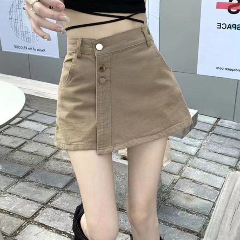Summer New Women's Niche Design Denim Skirt, Slimming and Versatile, Hot Girl Shorts, Simple Ultra-Short High-Waisted A-Line Pants