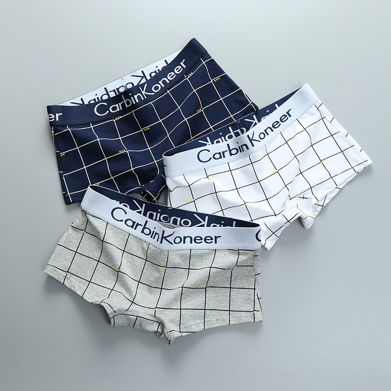 3 Four Corner Briefs Women Les Pure Cotton Medium-high Waist Wide Side Plaid Printed Four-corner Breathable Short Handsome T Safety Pants