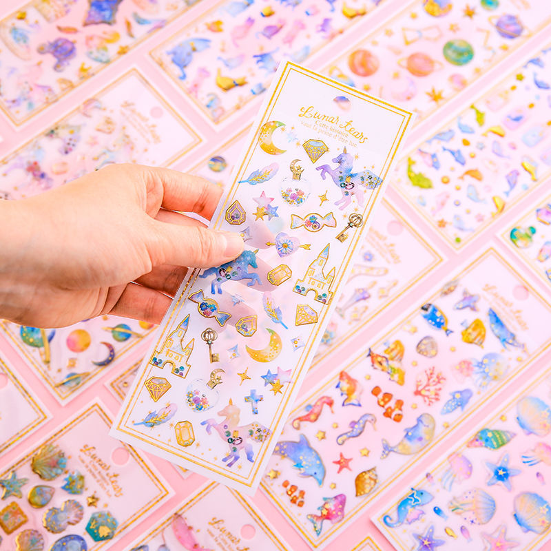 Korean dream girl's heart unicorn crystal clear solid drop adhesive sticker crystal diamond jewel hot gold cartoon sticker waterproof day remember this phone protective shell decorative material student diy small patch