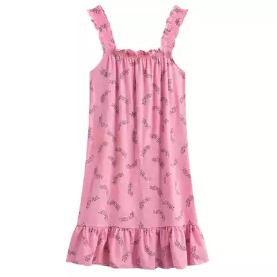 Night dress women's summer student Korean version of cute loose suspenders Cotton thin sexy pajamas skirt long home clothes