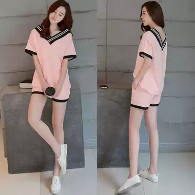 Pajamas female summer Korean cute fresh Girl short-sleeved shorts two pieces of loose home clothes can be worn outside