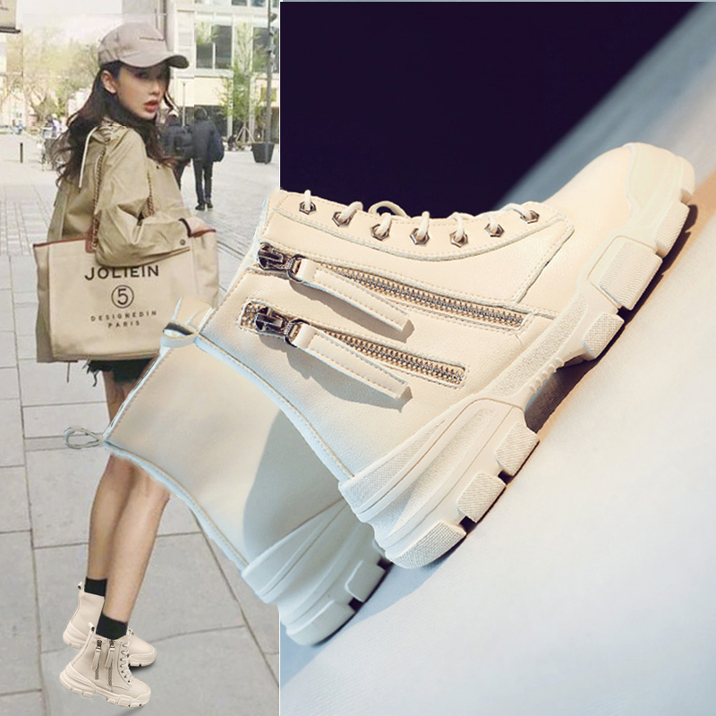 Martin boots women have British style short boots autumn and winter new thick soles to increase the trend single boots net red show thin short boots