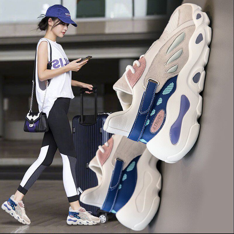 Old Daddy Shoes Women Blue 2020 New Internet Red Ultra Fire 100 Hitch Korean Version Show Gas Net Red Thick Bottom Heightening Casual Shoe Tide