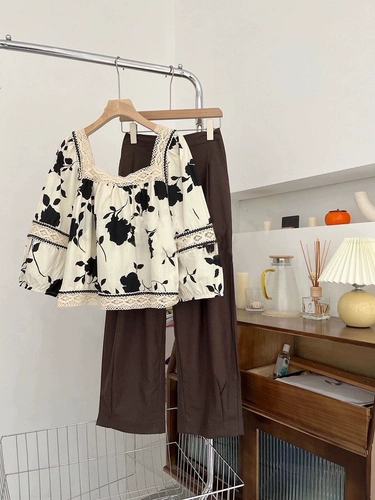 Кружевной шелковый летний комплект, штаны, в стиле Шанель, квадратный вырез, большой размер, высокая талия