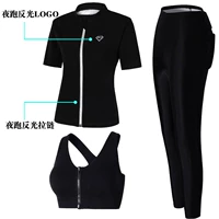 Противоударная футболка с молнией, черный бюстгалтер, штаны, короткий рукав