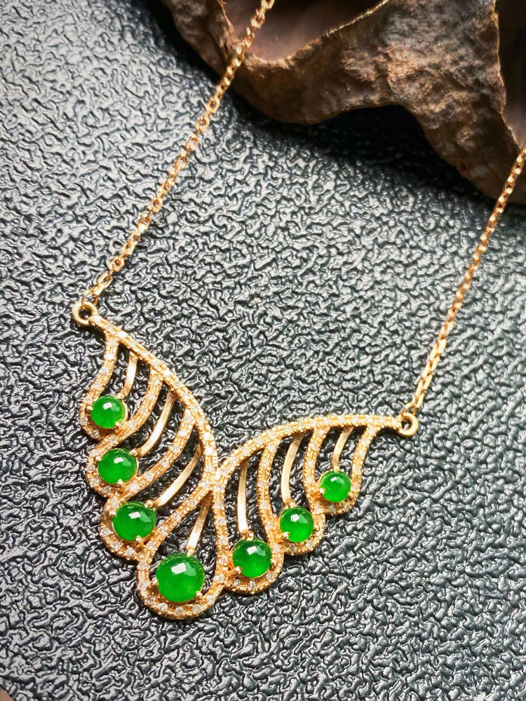 Colorful Yunnan Myanmar A goods natural jade belt certificate 18k gold inlaid butterfly necklace inlay