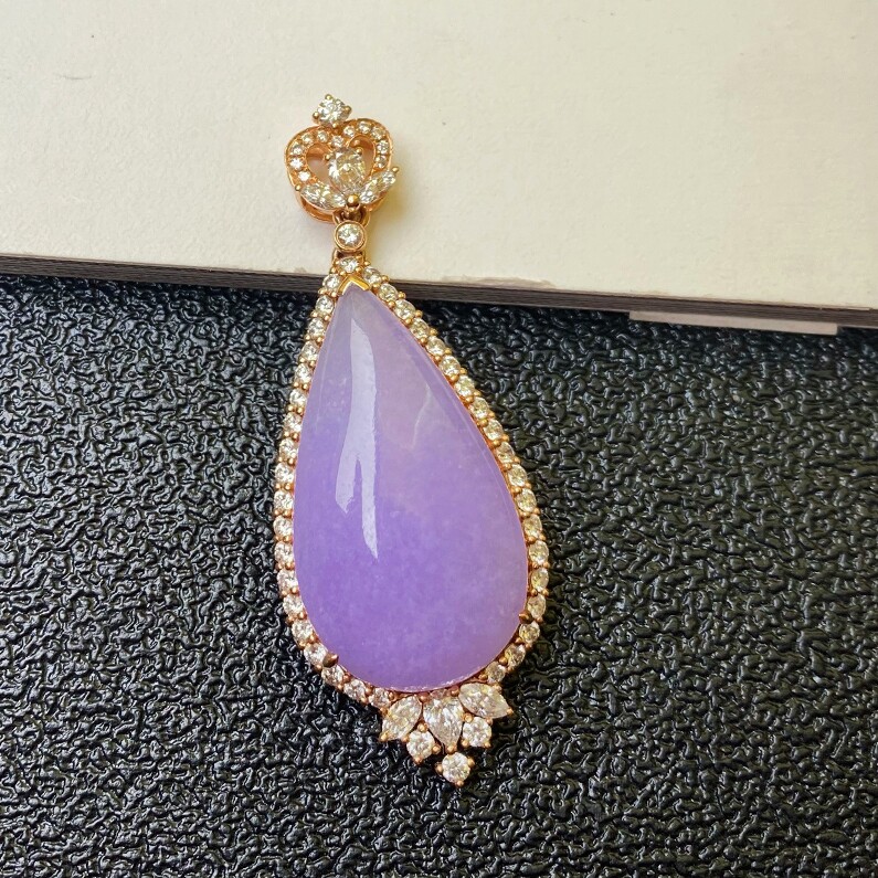 Colorful Yunnan Burma A goods natural jade with certificate ice violet inlaid pendant