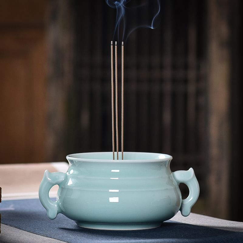 Dragon Springs Pure handmade thick glazed incense stove Home Interior Ceramics Burning Incense dedicated to upscale big number antique double ear stove pendulum