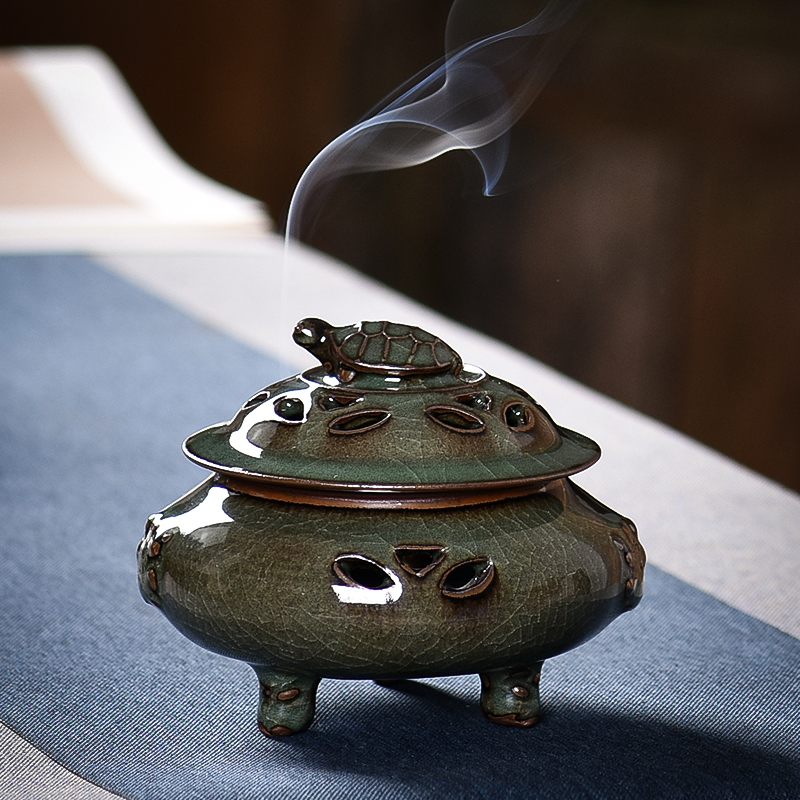 Ceramic incense stove Three-foot Merchants Treasure Turtle Home Retro Dragon Springs Iron tire Tea Trail Incense Indoor Pure Handmade Creative Lavender