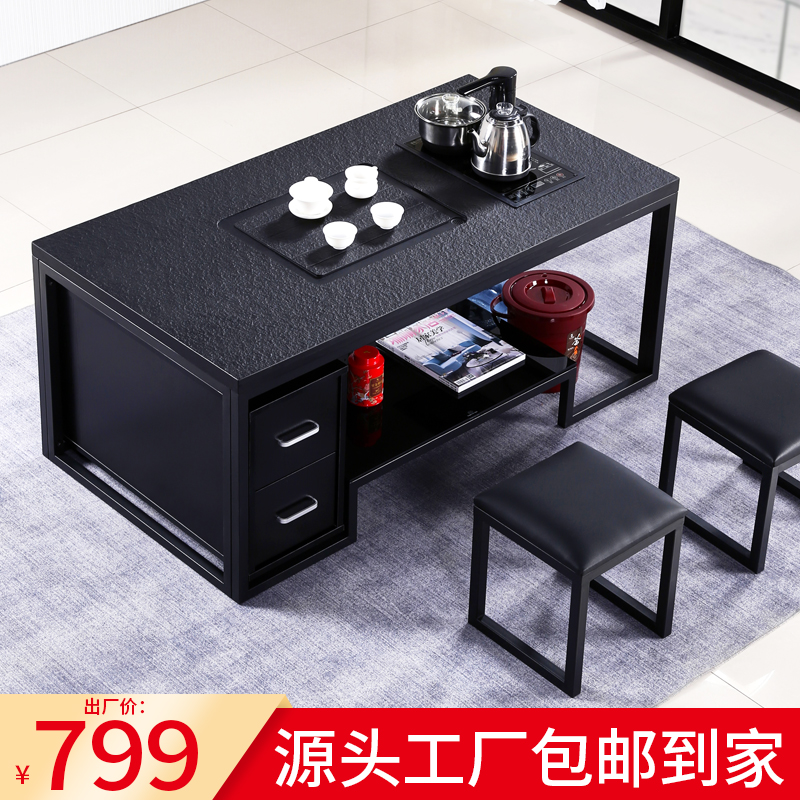 Office Fire Stones Qigong Fu Tea A Few Modern Minima Rock Board Tea Table Guest Hall Home Tea Table Burning Water Jug Integrated-Taobao
