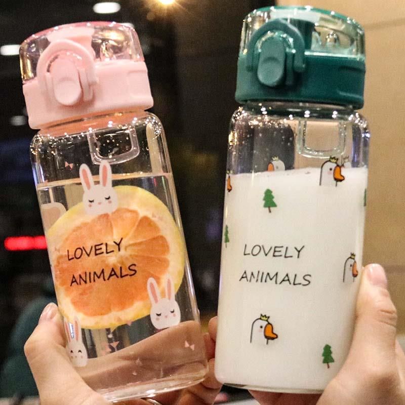 Korean version of the small fresh glass bullet cover direct drinking cup Student heat-resistant cute handy cup Leak-proof creative teacup